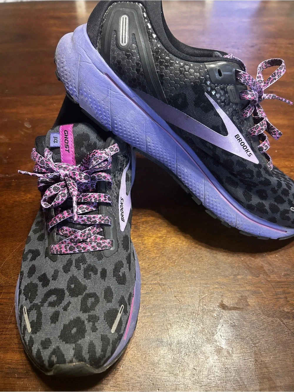 Brooks Ghost 14 Women’s Running Shoes - Black with Pink/purple Leopard Accents